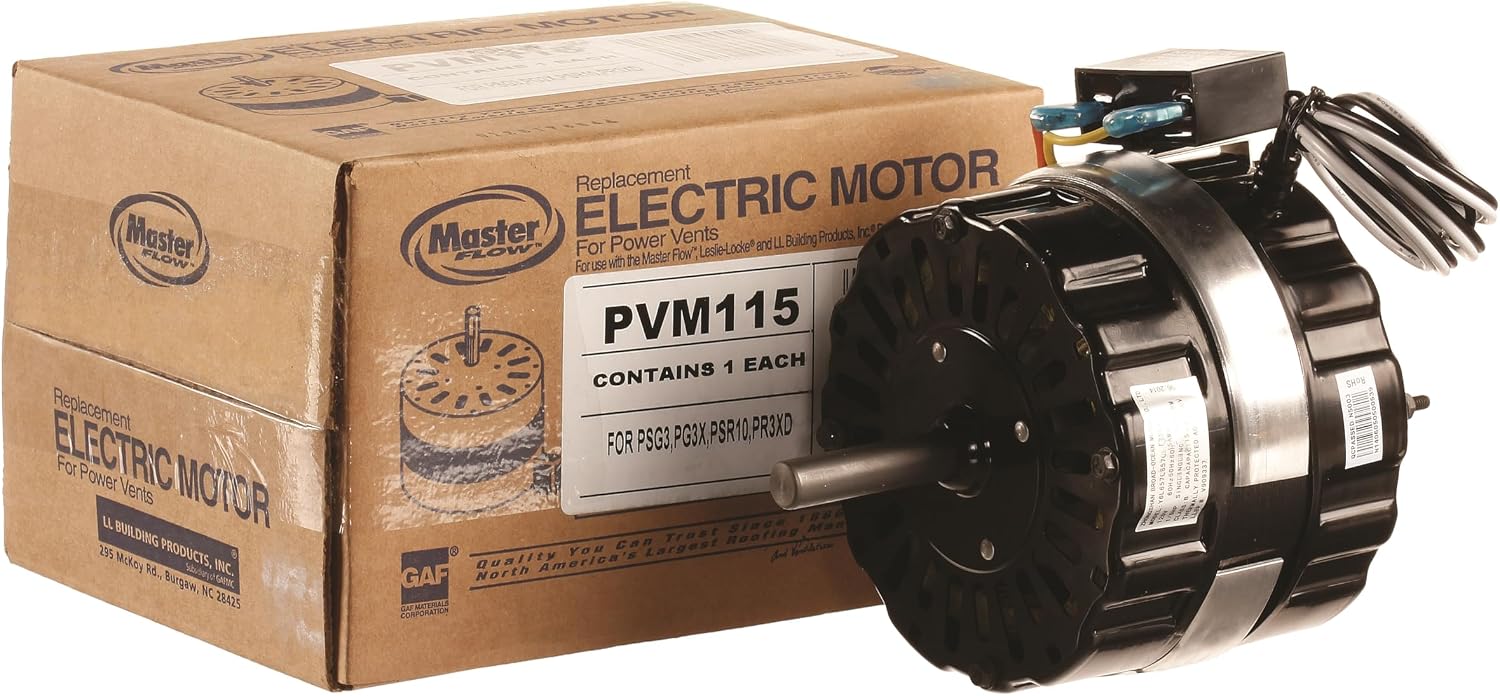 Master Flow Replacement Power Vent Motor for PR3, and PG3 Series Vents - Includes Capacitor, Easy Installation, Minimal Tools Needed, No Unit Removal Required - PVM115