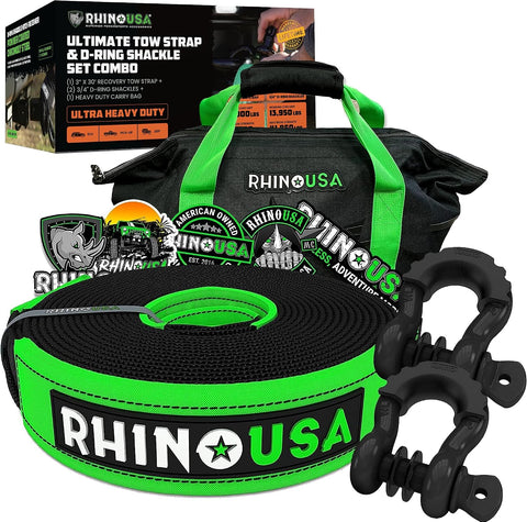 Rhino USA Recovery Combo Kit - 30ft Tow Strap & D-Ring Shackles