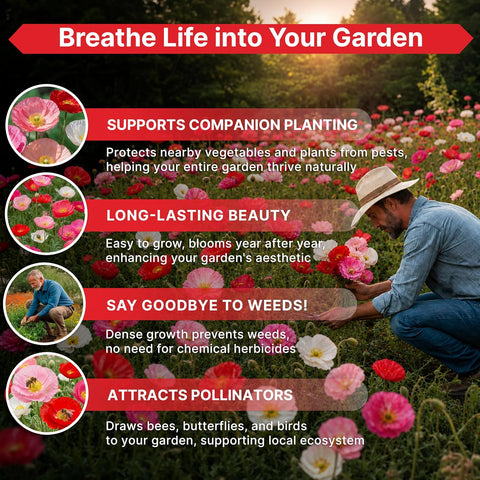 Poppy Shirley Single Mix Flower Seeds 1 oz Pack - Over 195,000 Non-GMO Heirloom Papaver Rhoeas Seeds for Planting, Individual Packet for Indoor & Outdoor Gardening