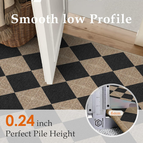 PureCozy 2x3 Black Checkered Washable Area Rug Non Slip