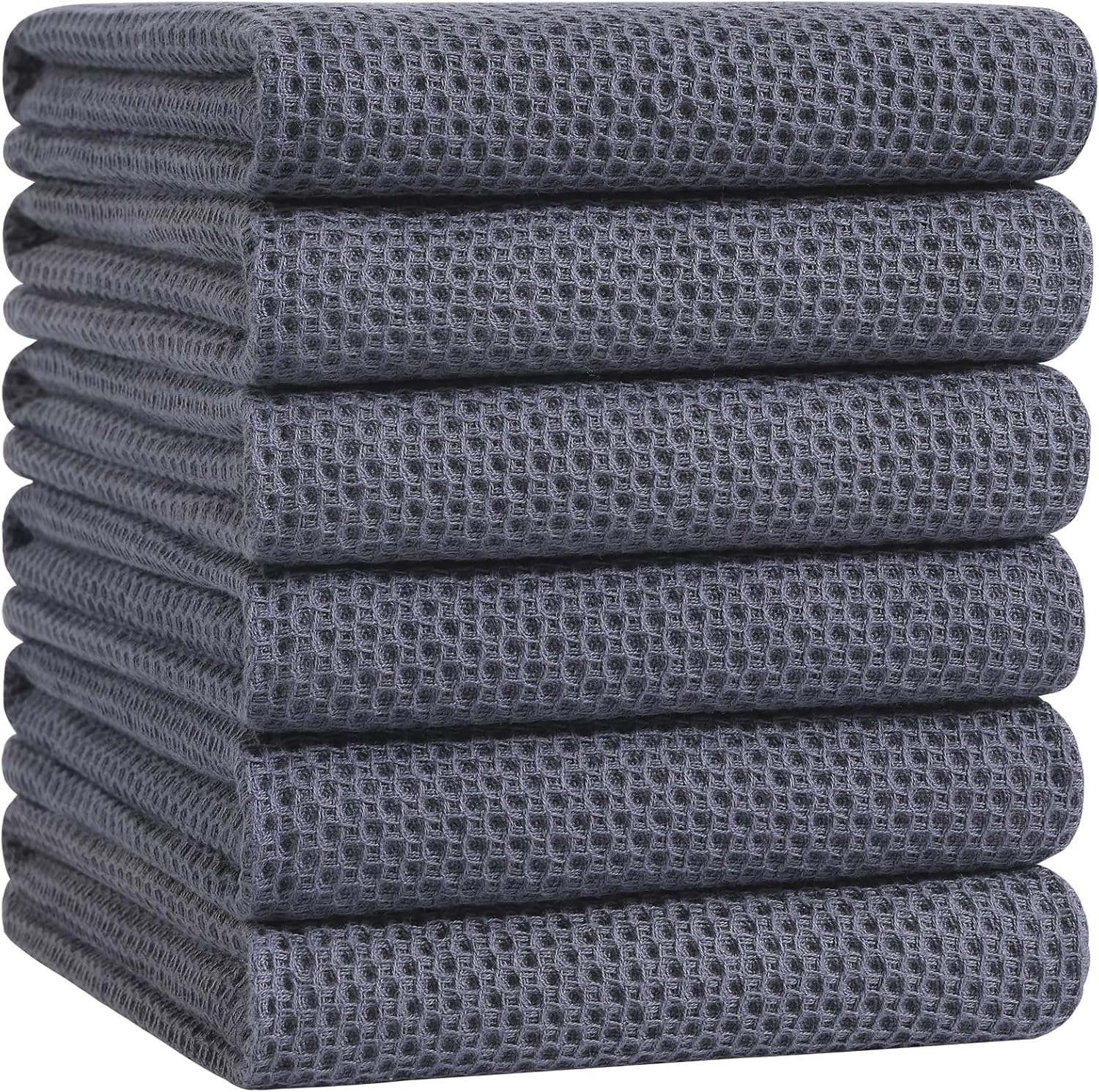 Homaxy 100% Cotton Oversized Waffle Weave Kitchen Towels 6-Pack, Dark Grey