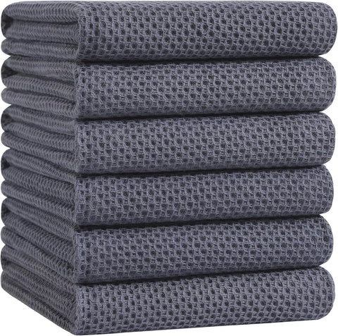 Homaxy 100% Cotton Oversized Waffle Weave Kitchen Towels 6-Pack, Dark Grey