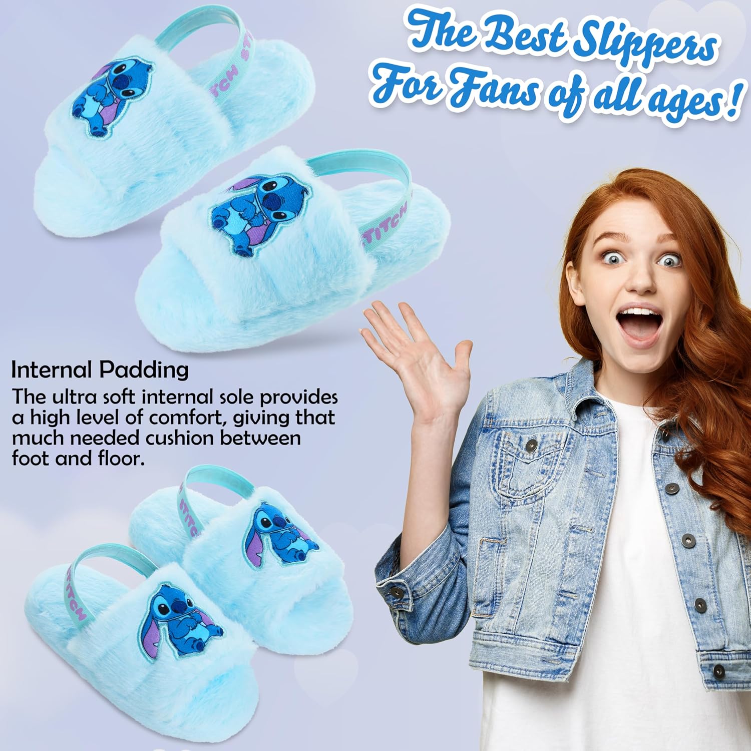 Disney Stitch Women's Fluffy Slippers, Comfy Mule House Shoes - Gifts for Women