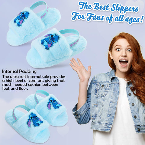 Disney Stitch Women's Fluffy Slippers, Comfy Mule House Shoes - Gifts for Women