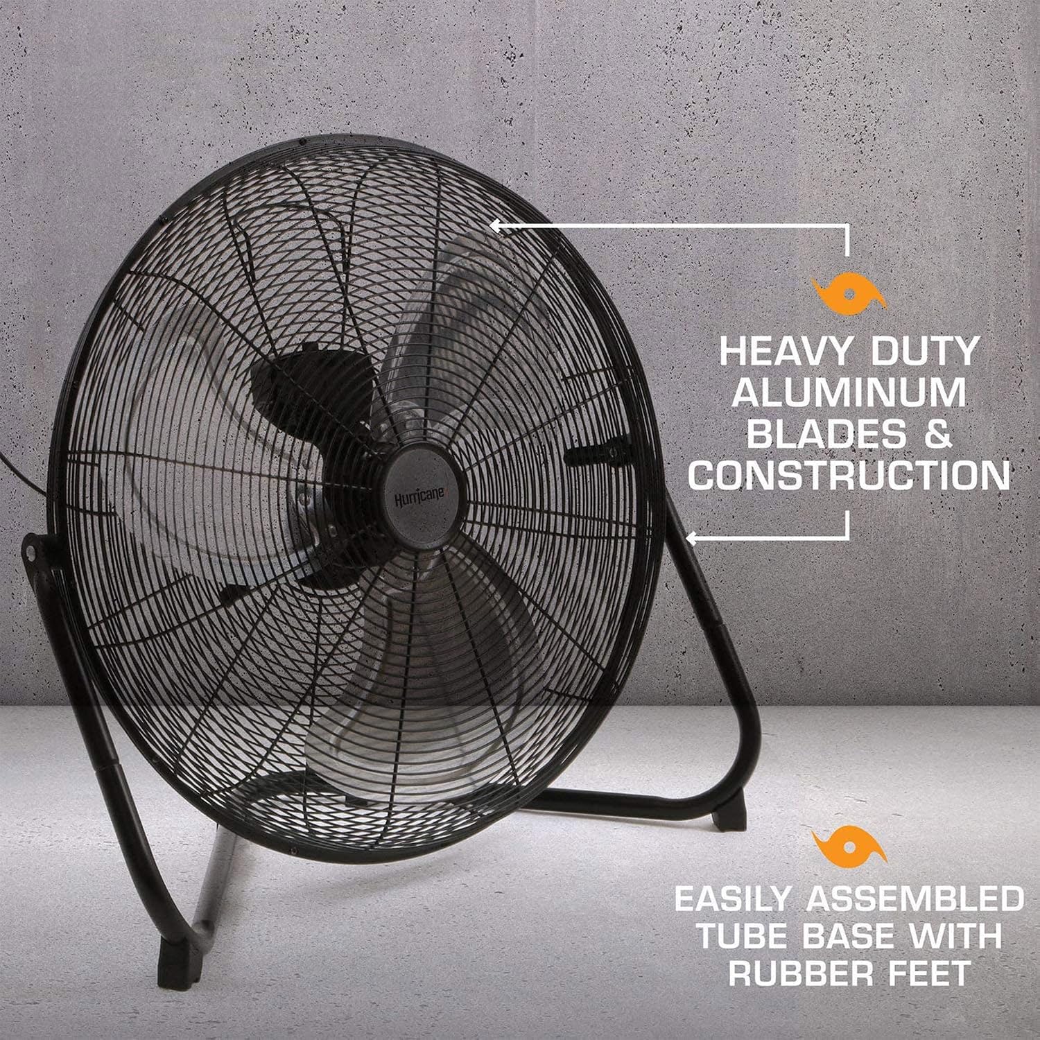 Hurricane Pro High Velocity Metal Blade Floor Fan, 3 Speeds, Black, 20in