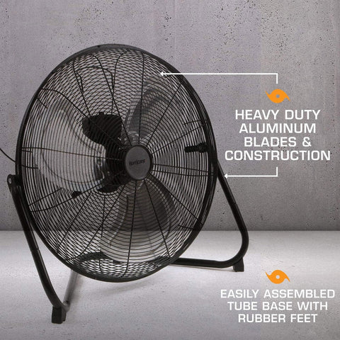 Hurricane Pro High Velocity Metal Blade Floor Fan, 3 Speeds, Black, 20in