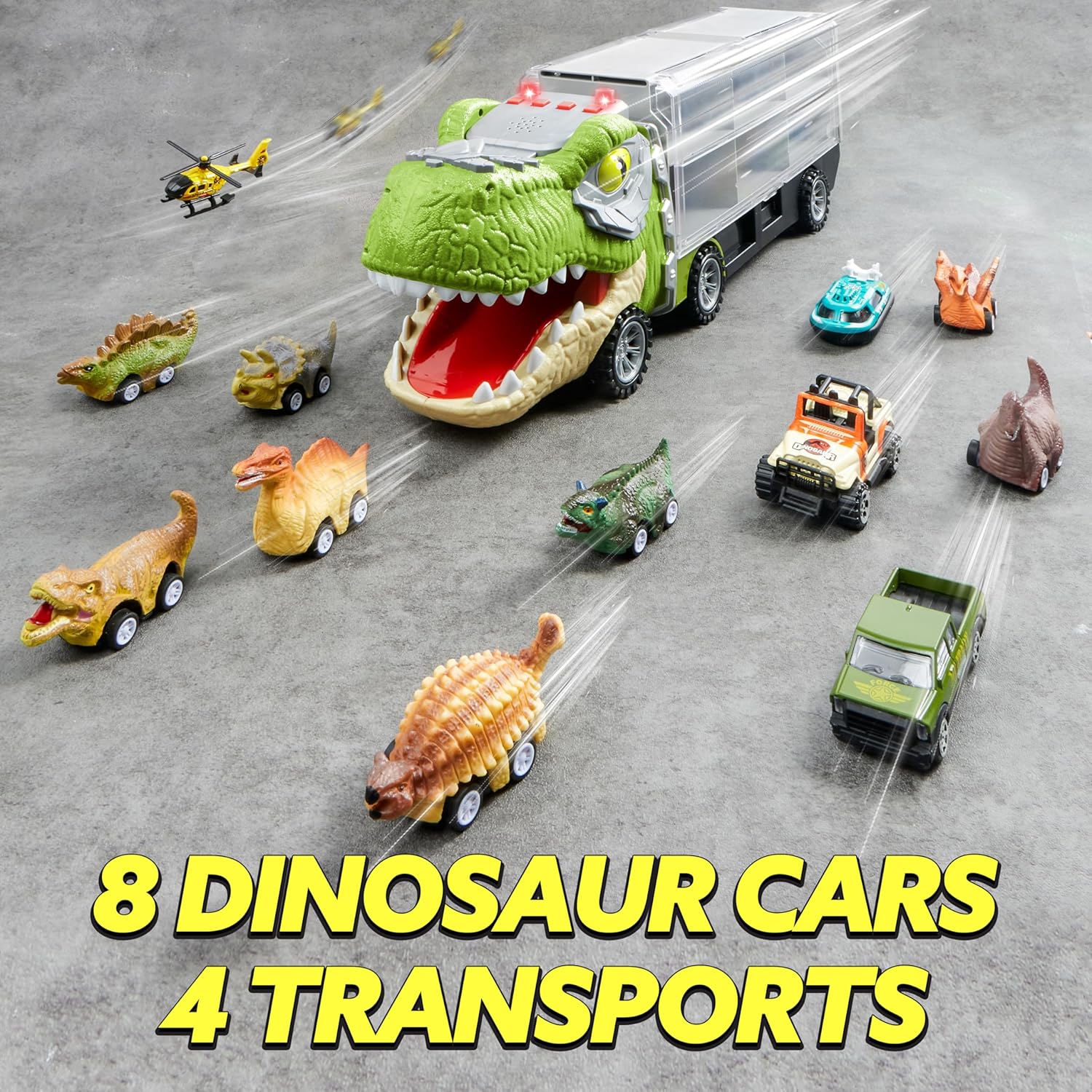 JOYIN 13 in 1 Dinosaur Toys for Kids 3-5, Transport Dinosaur Carrier Truck with 12 Pull Back Cars, Kids Toys 3-4 Birthday Gifts for 3 4 5+ Year Old Boys