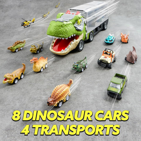JOYIN 13 in 1 Dinosaur Toys for Kids 3-5, Transport Dinosaur Carrier Truck with 12 Pull Back Cars, Kids Toys 3-4 Birthday Gifts for 3 4 5+ Year Old Boys