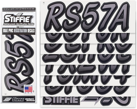 STIFFIE Whipline Gunmetal/Black 3" Boat & PWC Registration Decals • Numbers Letters Stickers