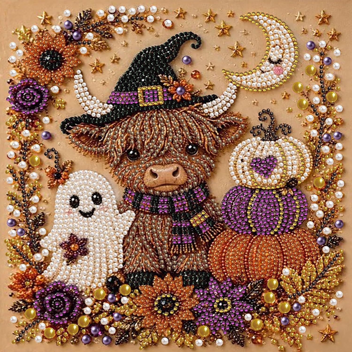 Halloween Ghost Pearl Painting Kit for Adults,Highland Cow Diamond Art Kits