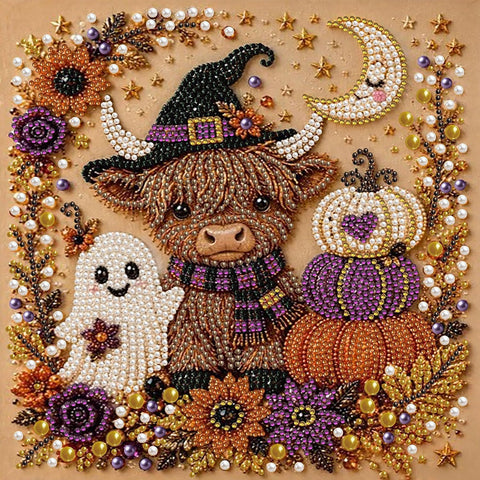 Halloween Ghost Pearl Painting Kit for Adults,Highland Cow Diamond Art Kits