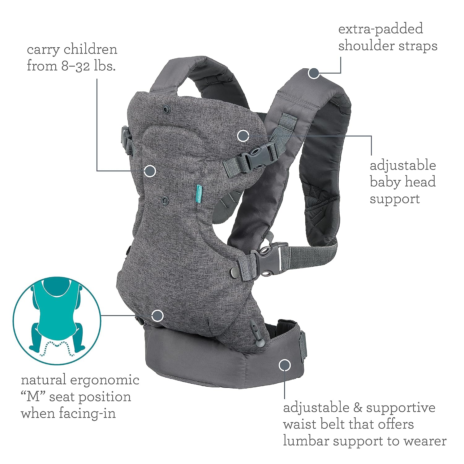 Infantino Flip 4-in-1 Baby Carrier Convertible Ergonomic, Gray
