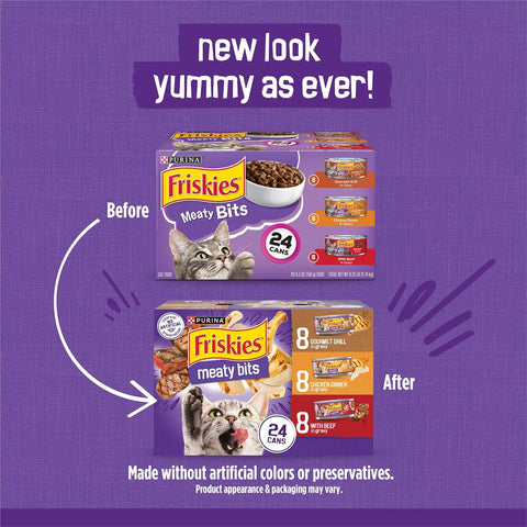Friskies Purina Meaty Bits Cat Food Variety Pack, 24 Pack 5.5 oz Cans