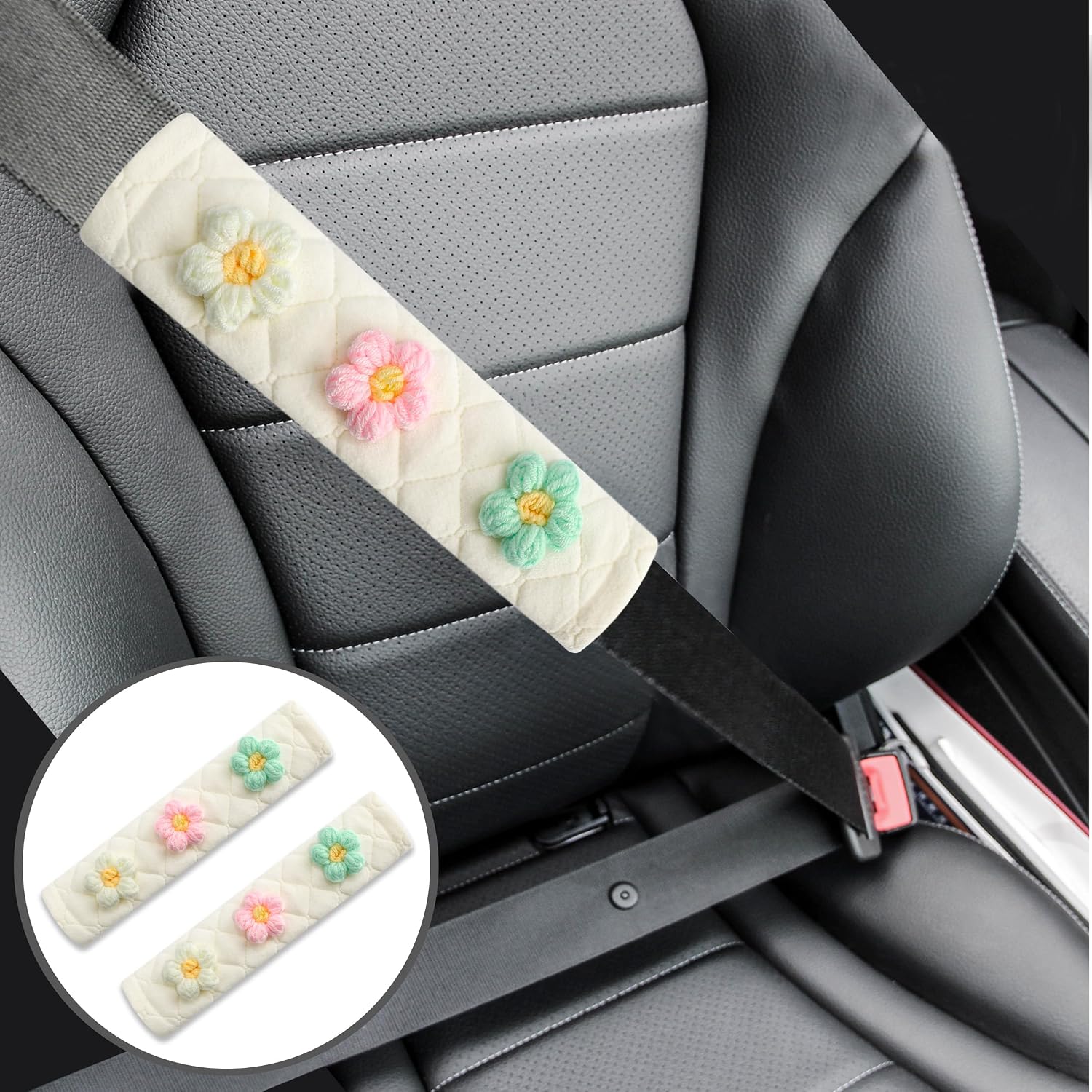 Amooca 2 Pack Seat Belt Covers Soft Shoulder Pad for Cars & Backpack