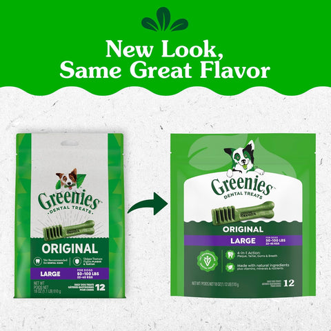 Greenies Large Natural Dental Dog Treats, Original Flavor, 48 count