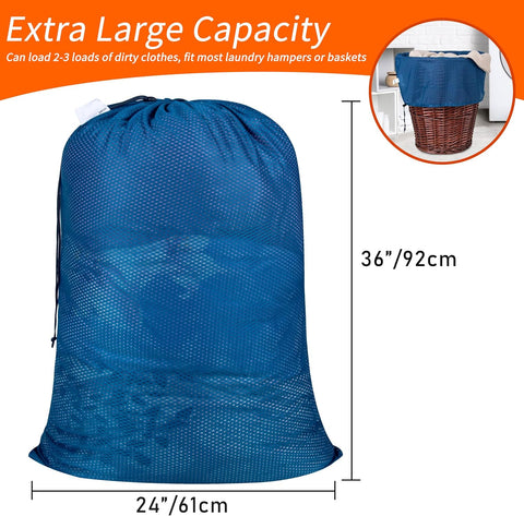 Polecasa Heavy Duty Diamond Mesh Laundry Bag, 24x36", Blue