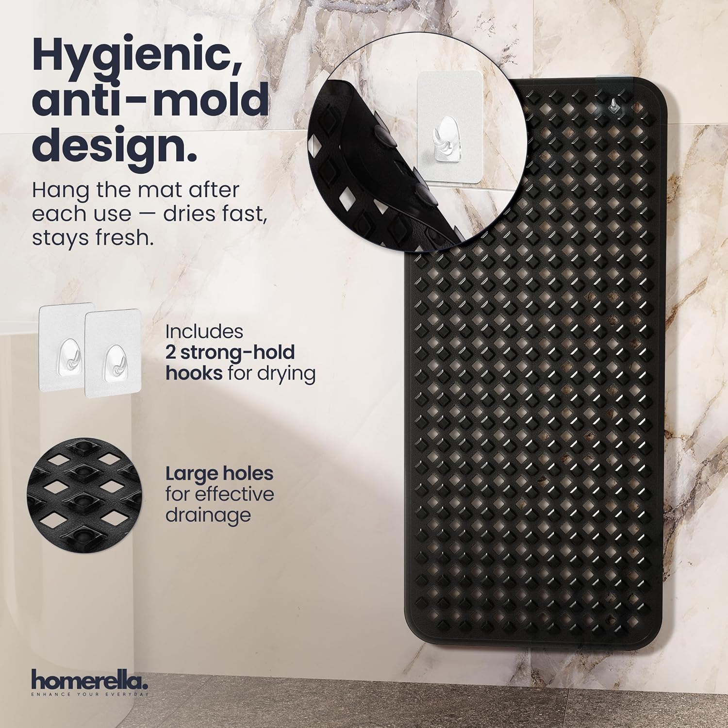 homerella Bathtub Mat Non Slip 35x16 Shower Mat Non Slip Anti Mold BPA Free