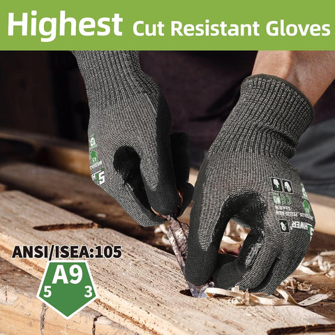 Schwer ProGuard High Level Cut Resistant Work Gloves PR3326 for Extreme Protection，ANSI A9 Cut Gloves with Reinforced Thumb, Non Slip, Durable, Touch-screen, Black 1 Pair（XXL）