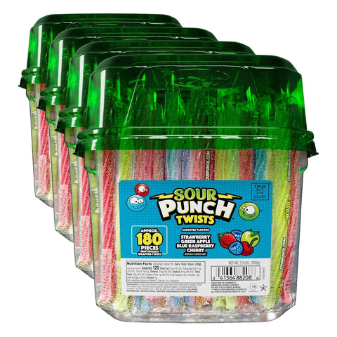 Sour Punch Twists, Sour Candy 6" Individually Wrapped Chewy Candy, 4 Assorted Fruity Flavors