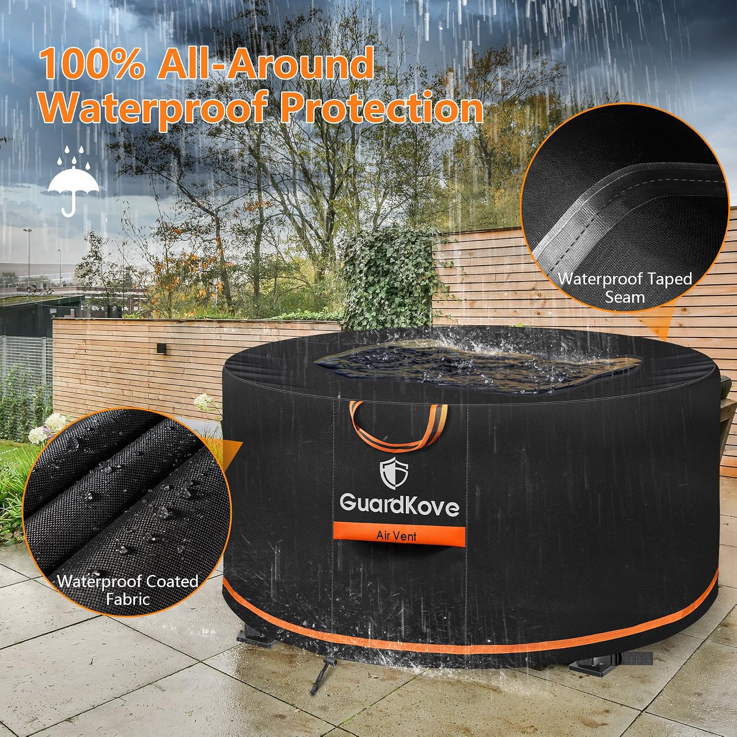 [Upgraded 1000D Heavy Duty Fabric] 32 inch Fire Pit Cover Round