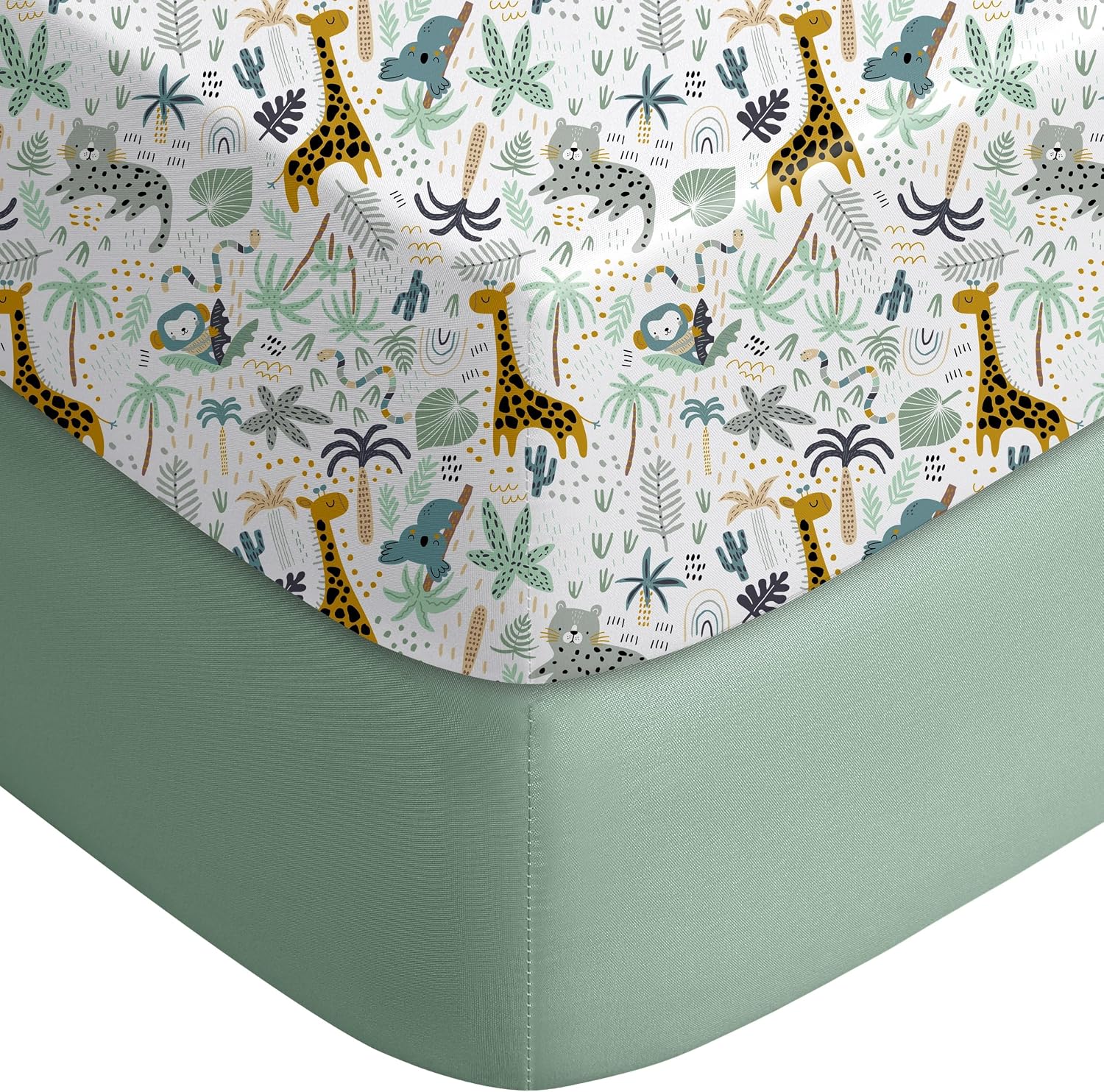 Yoofoss 2-Pack Pack and Play Sheets Fitted 38x26 (Green+Giraff)