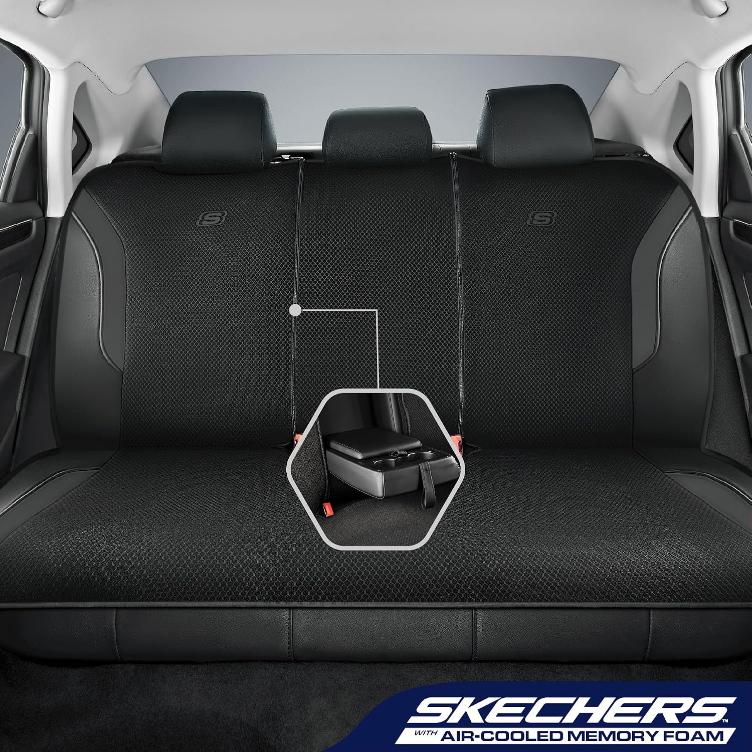 Skechers Memory Foam Car Seat Covers, Air Cool Mesh Thick Seat Covers, Airbag Compatible Car Seat Cover, Automotive Comfort Protection for Most Cars,Vans,Trucks, SUVs,Black