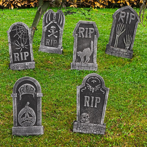 Hourleey Halloween Foam RIP Tombstones, 6 Pack 15" Graveyard Headstone Decorations Outdoor for Halloween Lawn Yard Garden Tombstone Decor