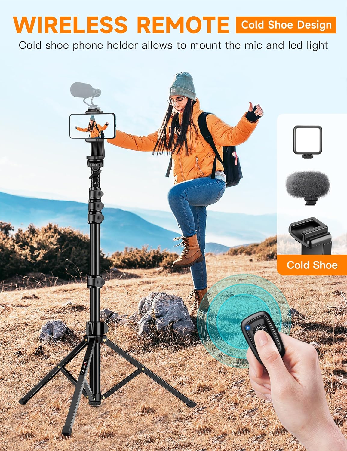 Phone Tripod, 86" Tall Tripod for iPhone with Flexible Gooseneck & Remote