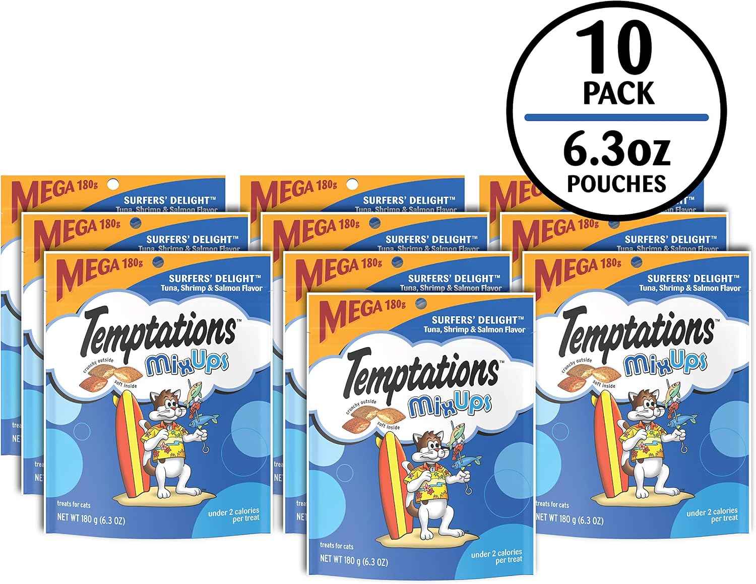 Temptations MixUps Crunchy Cat Treats, Surfer's Delight, 6.3 oz, 10 Pack