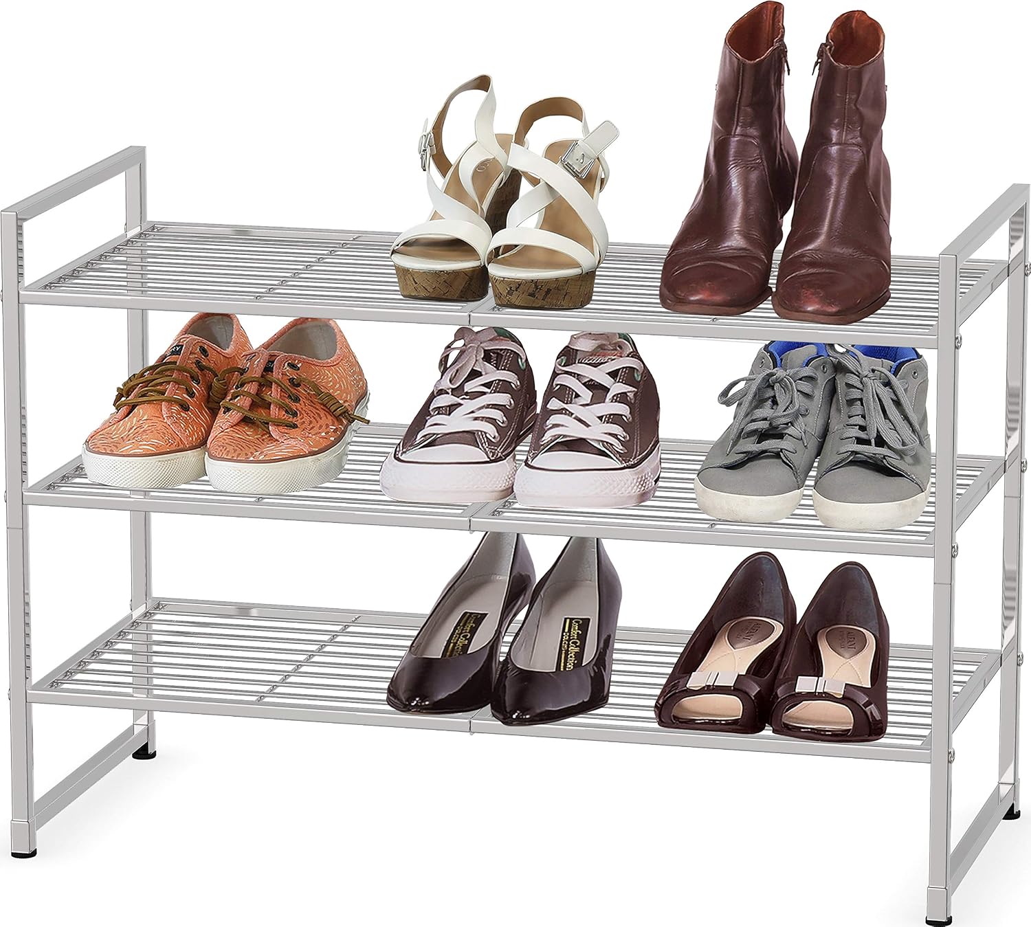 Simple Houseware 3-Tier Stackable Wired Grid Shoe Rack, Silver