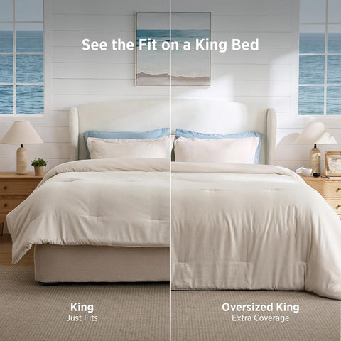 Bedsure King Size Comforter Set - Beige King Comforter Set, Soft Bedding for All Seasons, Cationic Dyed Bedding Set, 3 Pieces, 1 Comforter (104"x90") and 2 Pillow Shams (20"x36"+2")