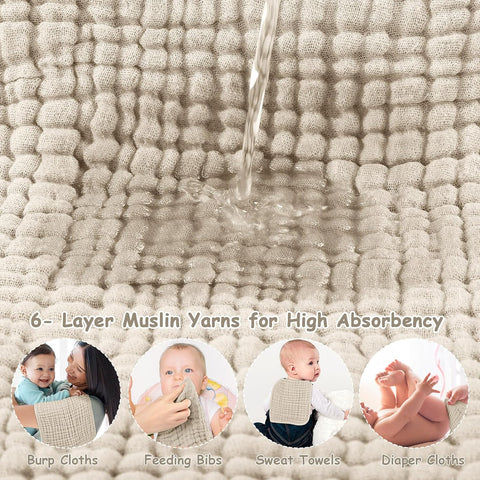 Looxii Muslin Baby Burp Cloths, Absorbent Brup Rags 6 Pack Set for Baby