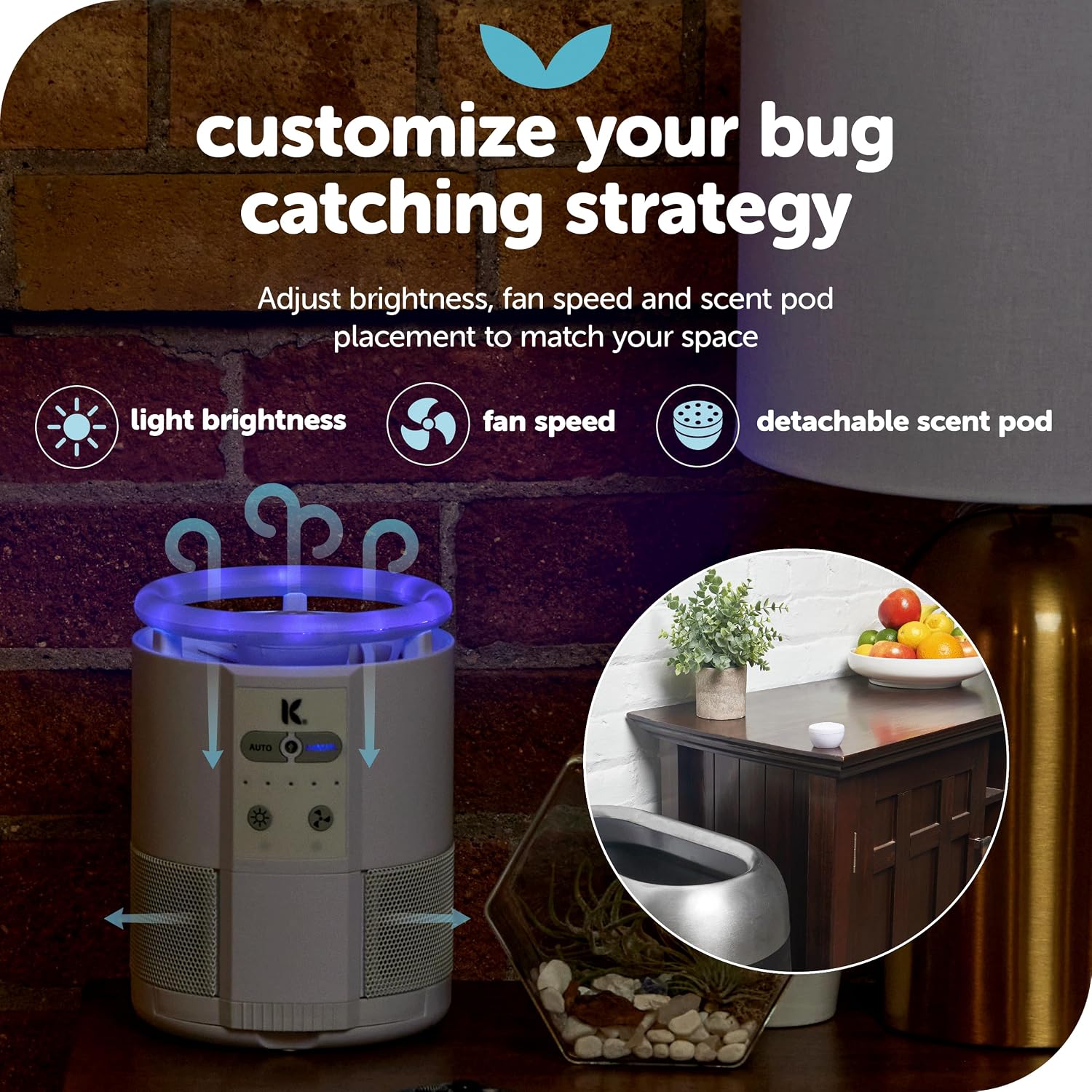 Katchy Duo – Indoor Flying Insect Trap with Scent Pod – Day & Night Effective – Mosquito, Fruit Fly, Gnat & Small Moth Catcher – Non-Zapper Trap with Blue UV Light & Fan Suction (Black)