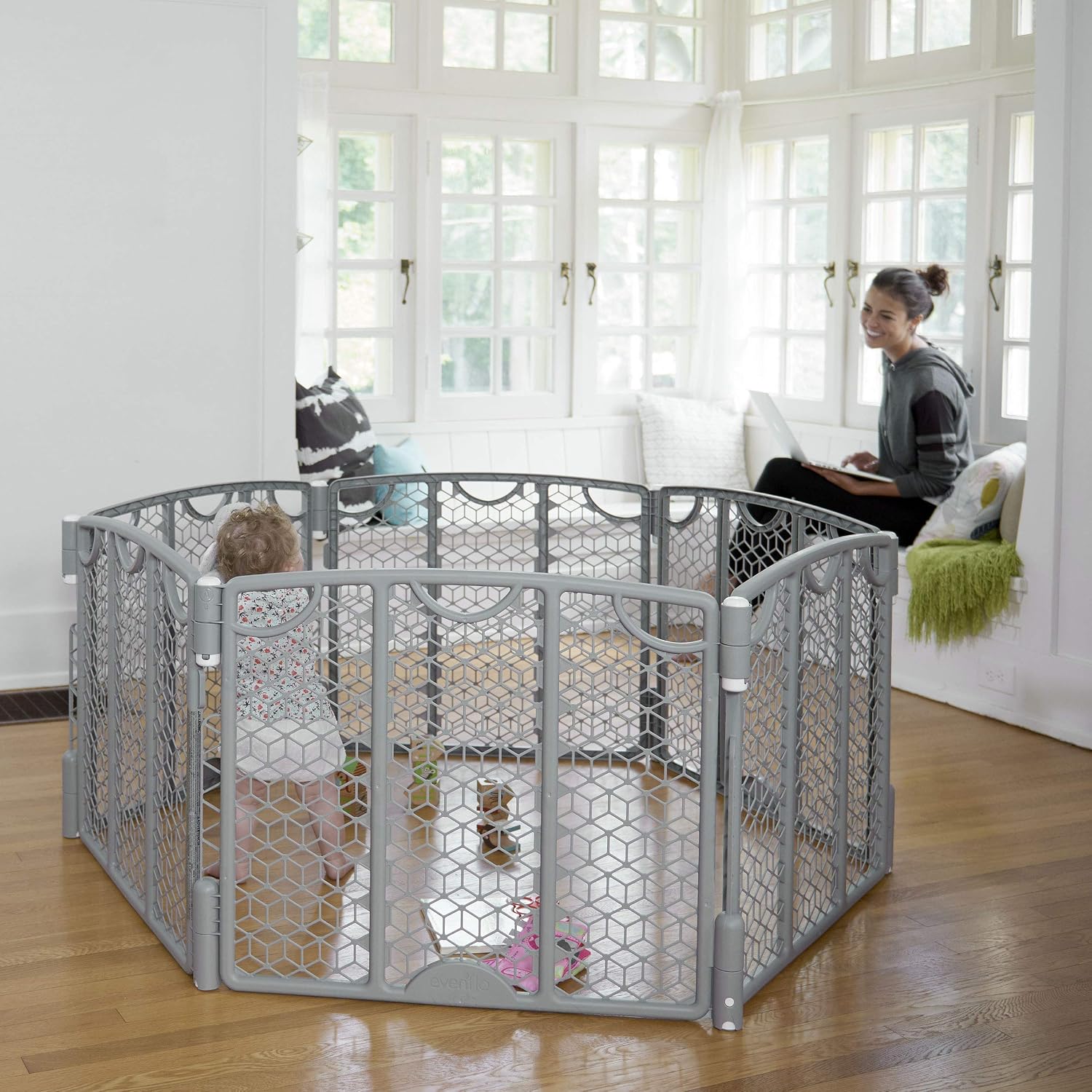 Evenflo Versatile Play Space Adjustable Play Area, 6-Panel (Cool Gray)