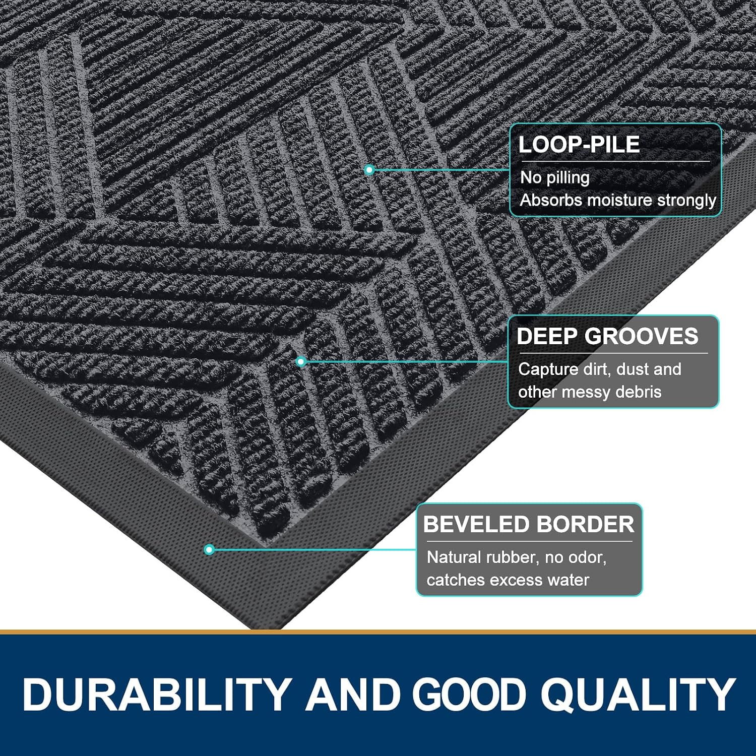 Smiry Front Door Mat Outside Entrance, Low Profile Rubber Doormat, 29.5x17