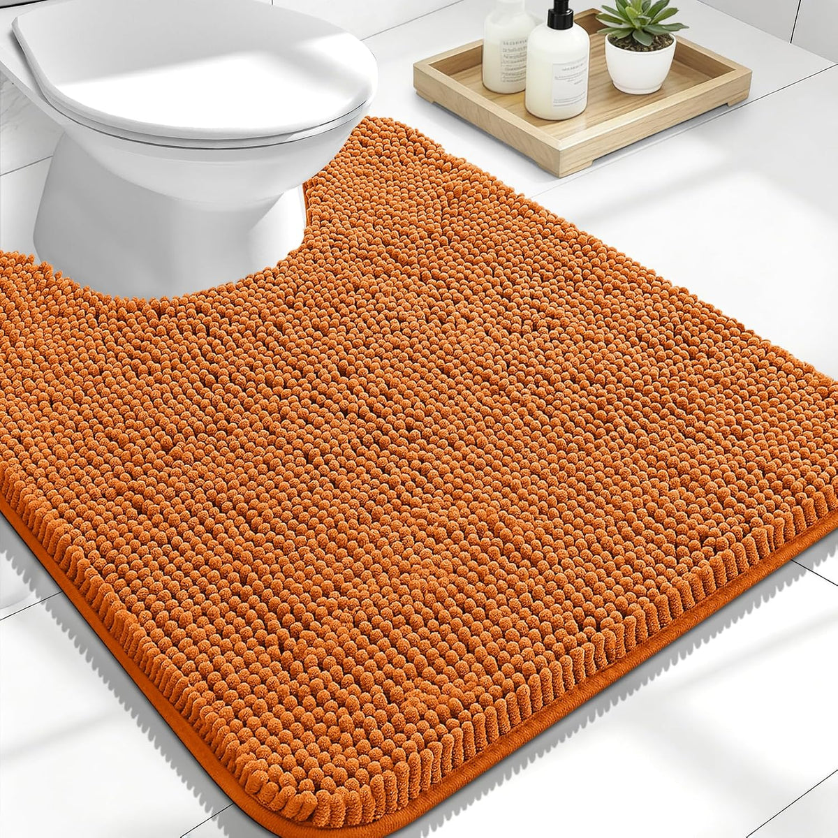OLANLY Toilet Rugs U-Shaped 24x20, Soft Absorbent Chenille Contour Rugs
