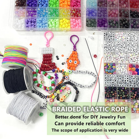 1.0mm Elastic Bracelet String Cord, Crystal Stretch Bead Cord for Bracelets Jewelry Making, Clear Stretchy Elastic String for Beading, Transparent Thread (1.0MM(Rainbow/Black/White)/495ft)