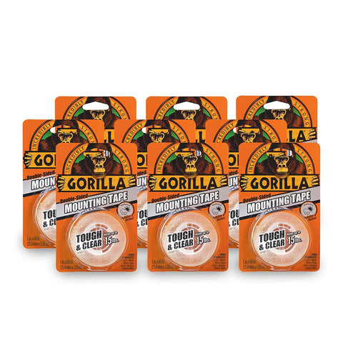 Gorilla Tough & Clear; Double Sided Mounting Tape; Weatherproof; 1" x 60"; Clear; (Pack of 9)