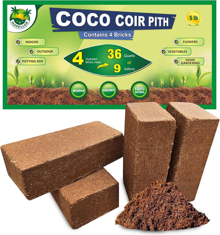 MODELLOR Coco Coir Bricks, 4-Pack (5 lb) – Premium Super Washed, Yields 9 Gallons (36 Quarts), Organic, pH-Balanced Growing Medium for Seed Starting & Gardening