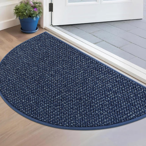BEQHAUSE Dirt Trapper Door Mat 17" x 30" Half Circle Non Slip Rugs, Blue