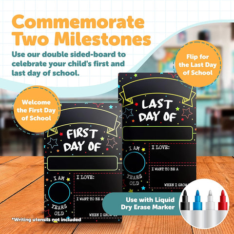 First Day Last Day of School Sign - Double Sided Dry Erase Board - 12" x 8"