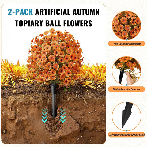 Alupssuc 2Pcs Artificial Fall Ball Flowers for Outdoors Decor, Fake Plants