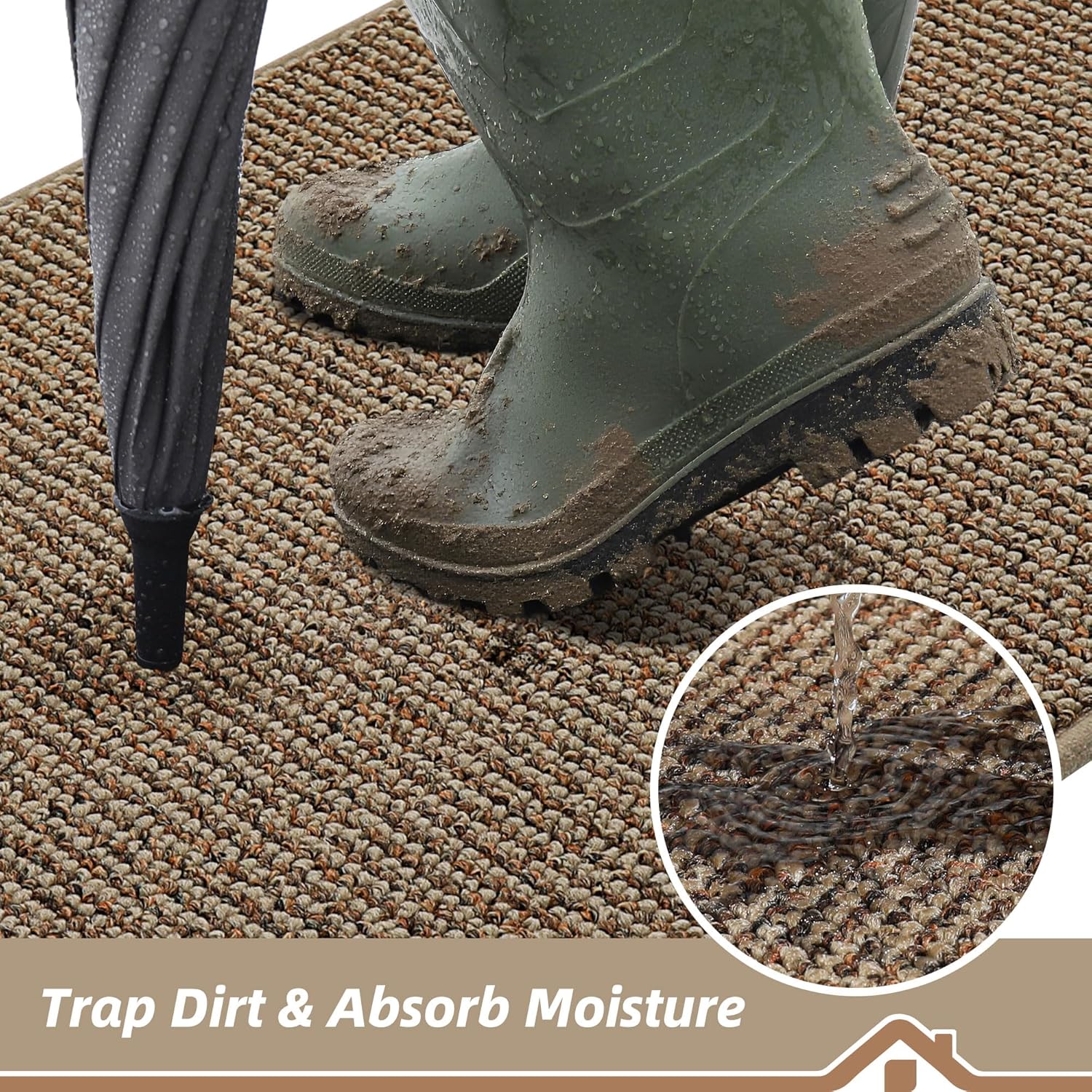 BEQHAUSE Dirt Trapper Door Mat 20" x 32", Non-Slip Washable Doormats, Beige