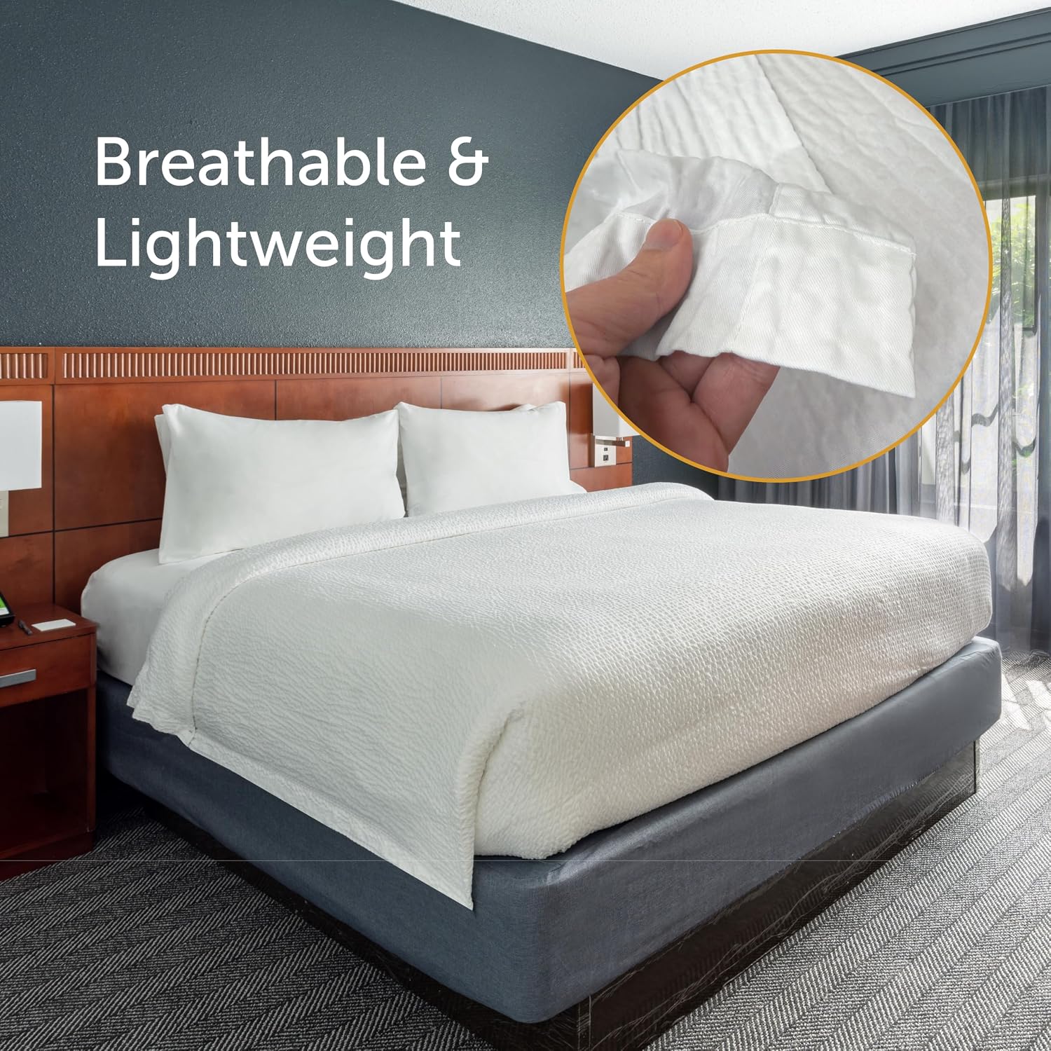 Courtyard by Marriott Coverlet Queen Size | Lightweight & Breathable Cotton Blend | Bedspread with Unique Wash-Activated Ripple Texture | Hotel Bedspread | White Quilt for All Season Comfort