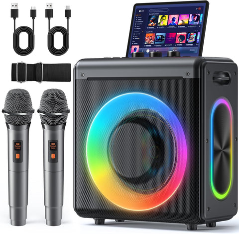 Karaoke Machine, 2 Wireless Rechargeable Microphones, 200W Speaker