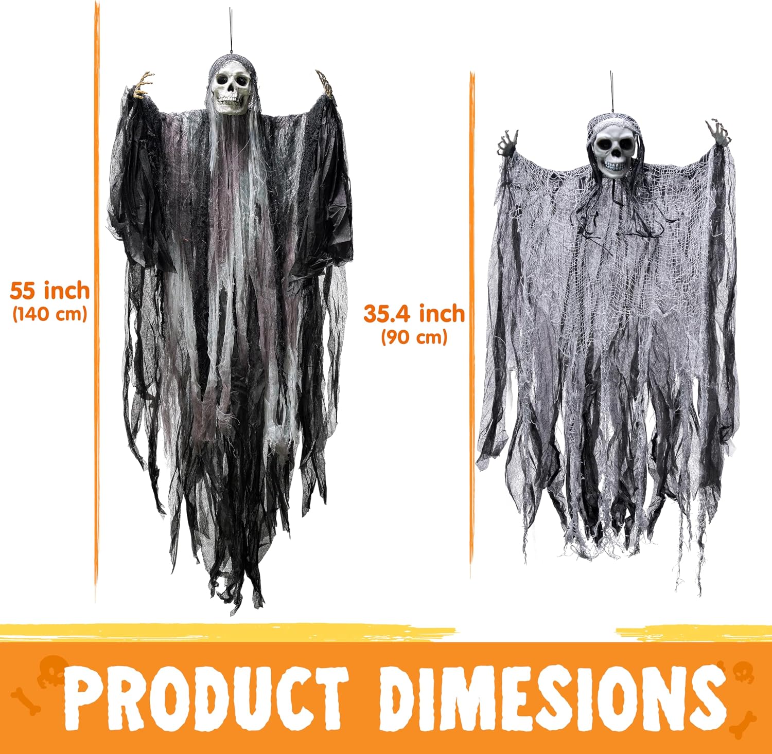 JOYIN 2 Pcs Halloween Hanging Grim Reaper Decorations Outdoor, Halloween Hanging Skeleton Ghosts Scary Decor for Yard Patio Outside Lawn Garden, Haunted House Prop, Party Supplies