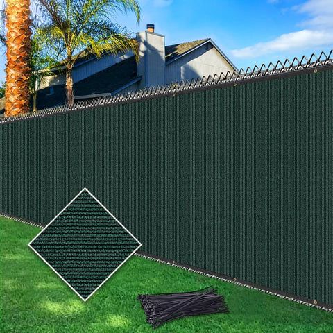 3'X10' Fence Privacy Screen Heavy Duty 170 GSM Windscreen & Dustproof Fabric Privacy Screen Covering Mesh Fencing for Outdoor Patio, Balcony, Pool Deck, Dark Green