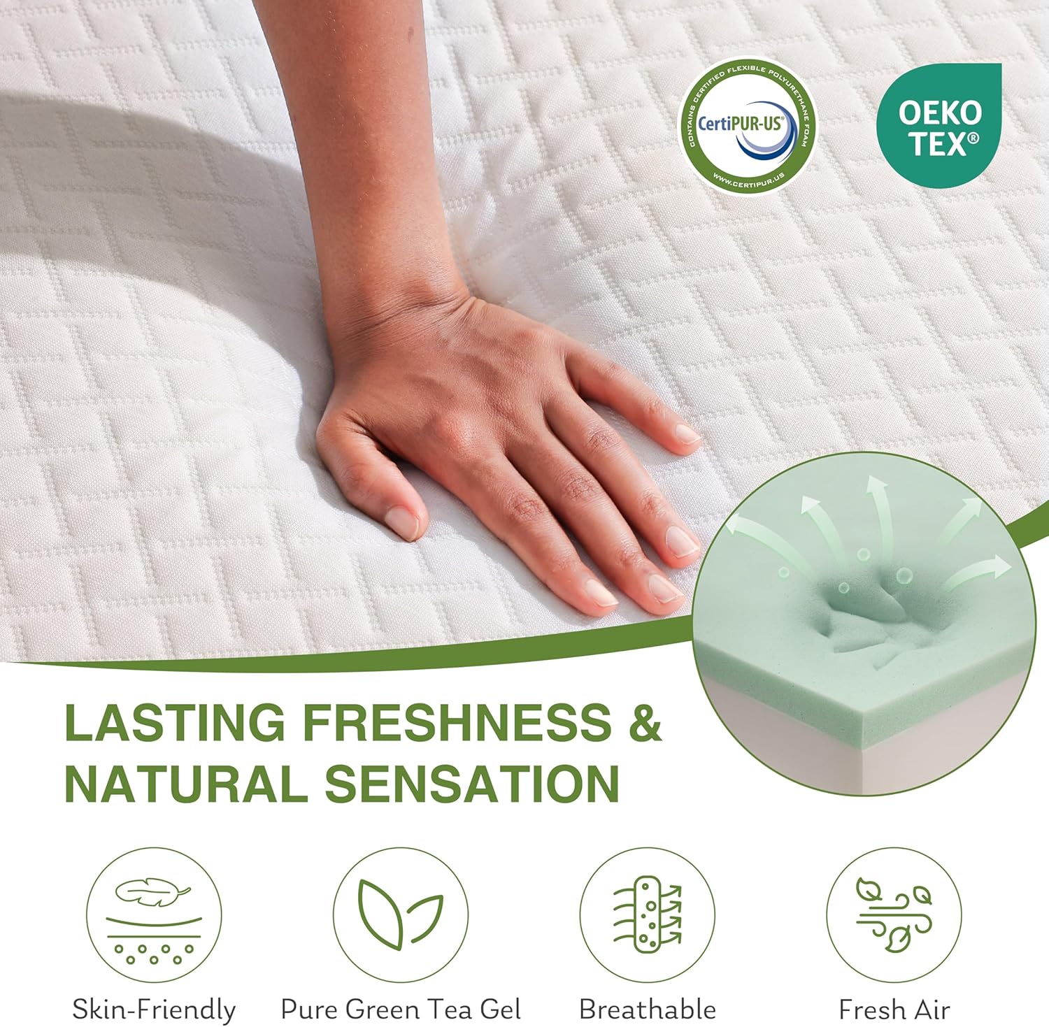 EGOHOME Full Size Memory Foam Mattress 8 Inch, Green Tea, Medium Firm