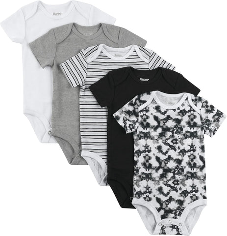 Hanes Baby Bodysuits, Ultimate Flexy Short Sleeve for Boys & Girls, 5-Pack