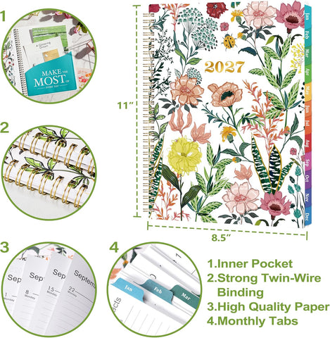 2027 Planner – Weekly ＆ Monthly Planner 2027, Jan. 2027 – Dec. 2027, 8.5" x 11" with Colorful Tabs, Flexible Cover, Thick Paper, Twin-Wire Binding, Back Pocket, To-Do ＆ Notes